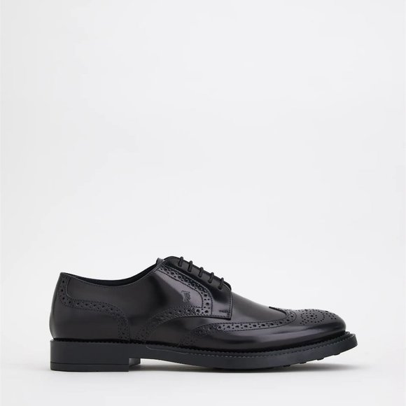 MEN'S TOD'S WINGTIP DERBY SHOES IN BLACK LEATHER Size 12.5